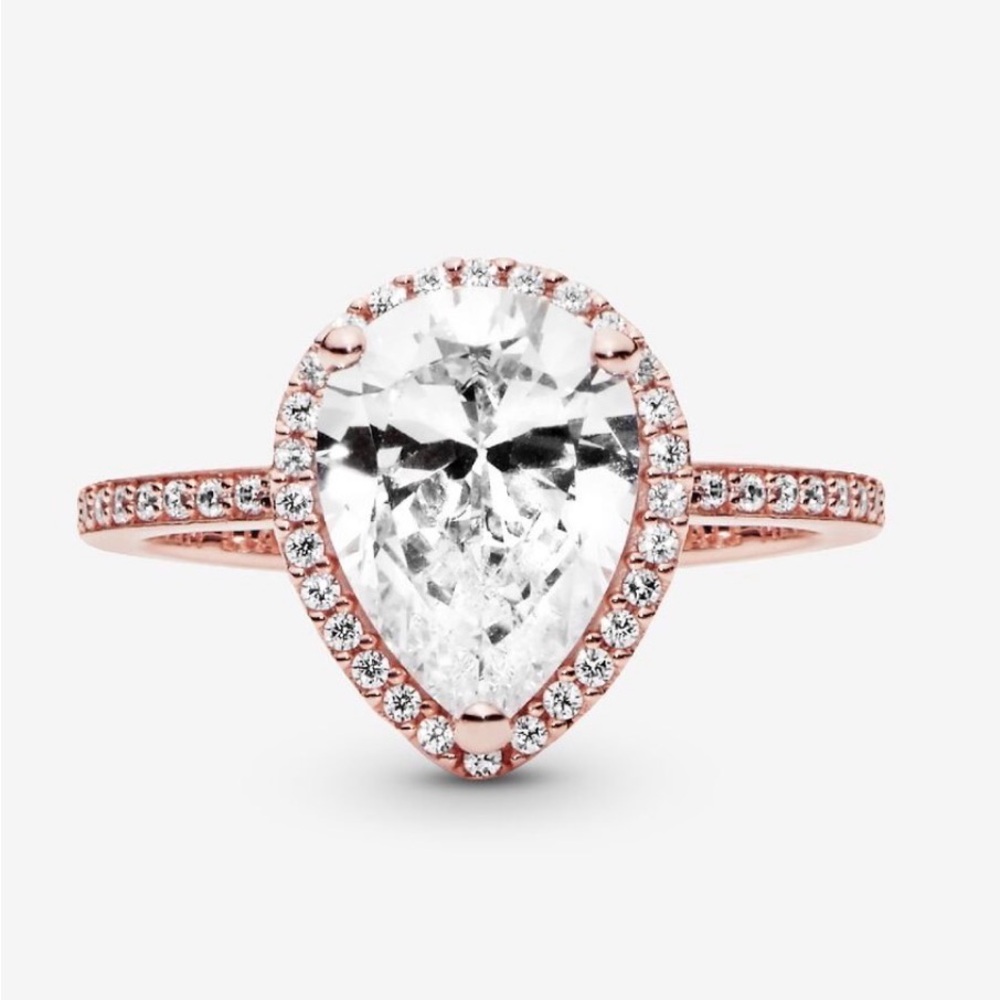 NEW Pandora Sparkling Teardrop Halo Ring - 14k rose gold plating